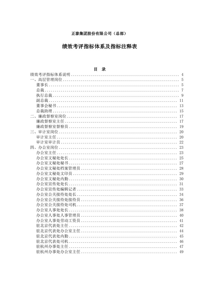 KPI绩效指标-某公司绩效考评指标体系及指标注释表1201