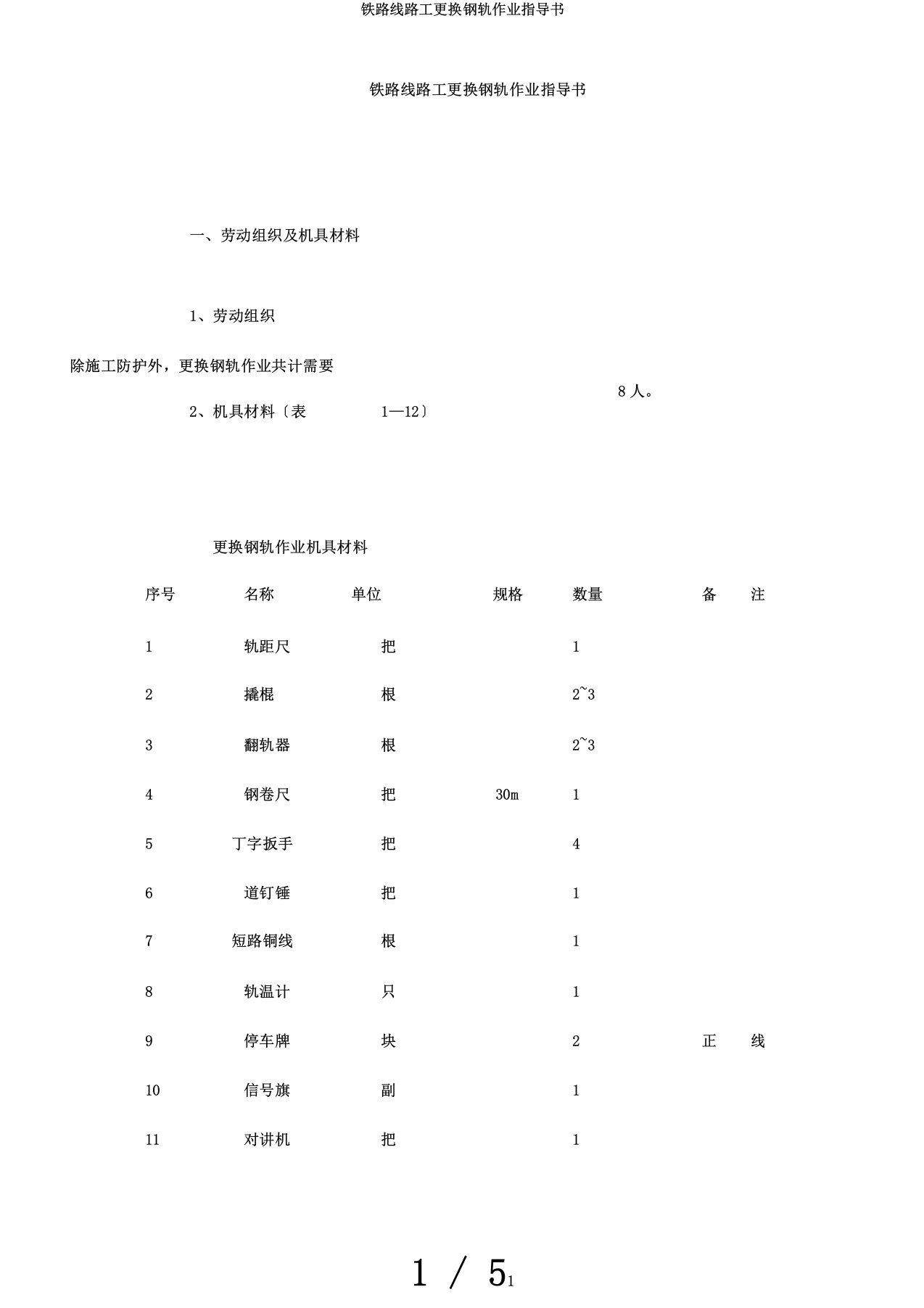 铁路线路工更换钢轨作业指导书