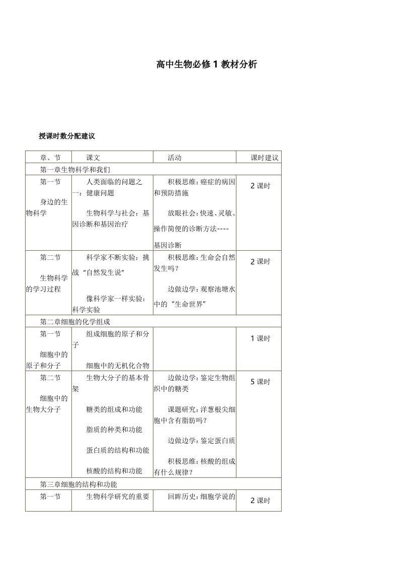 高中生物必修1教材分析