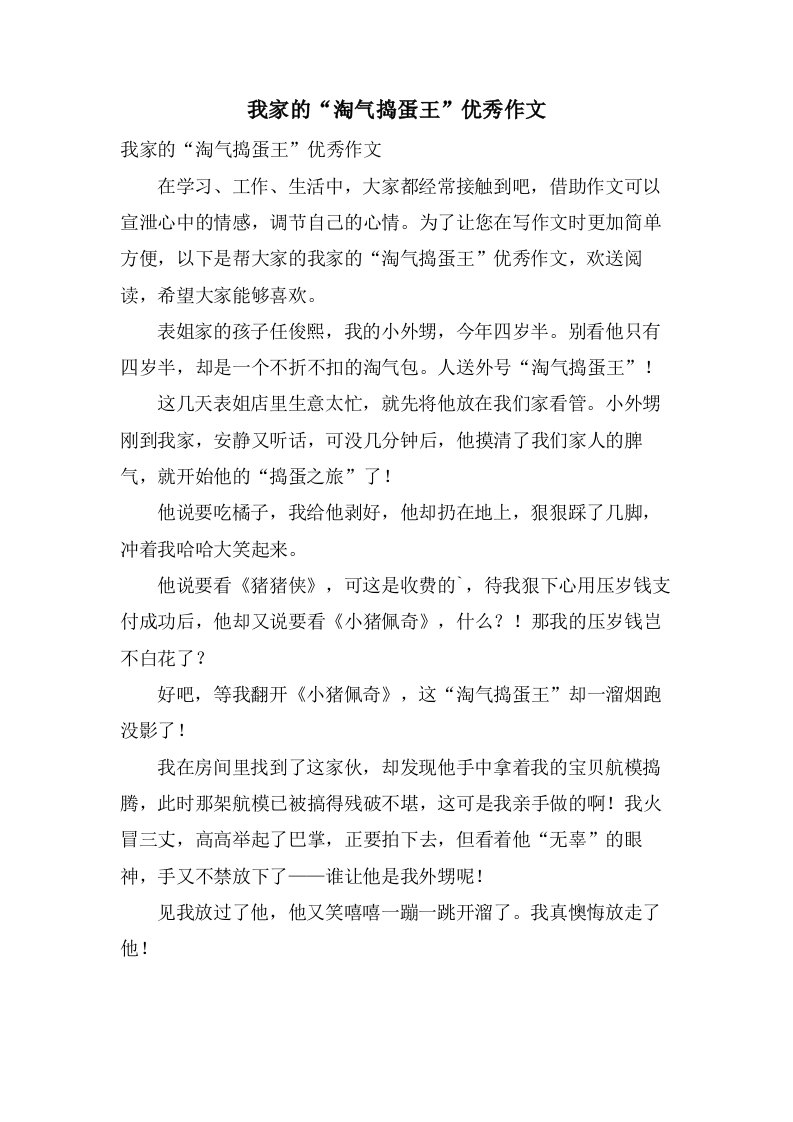 我家的“调皮捣蛋王”作文