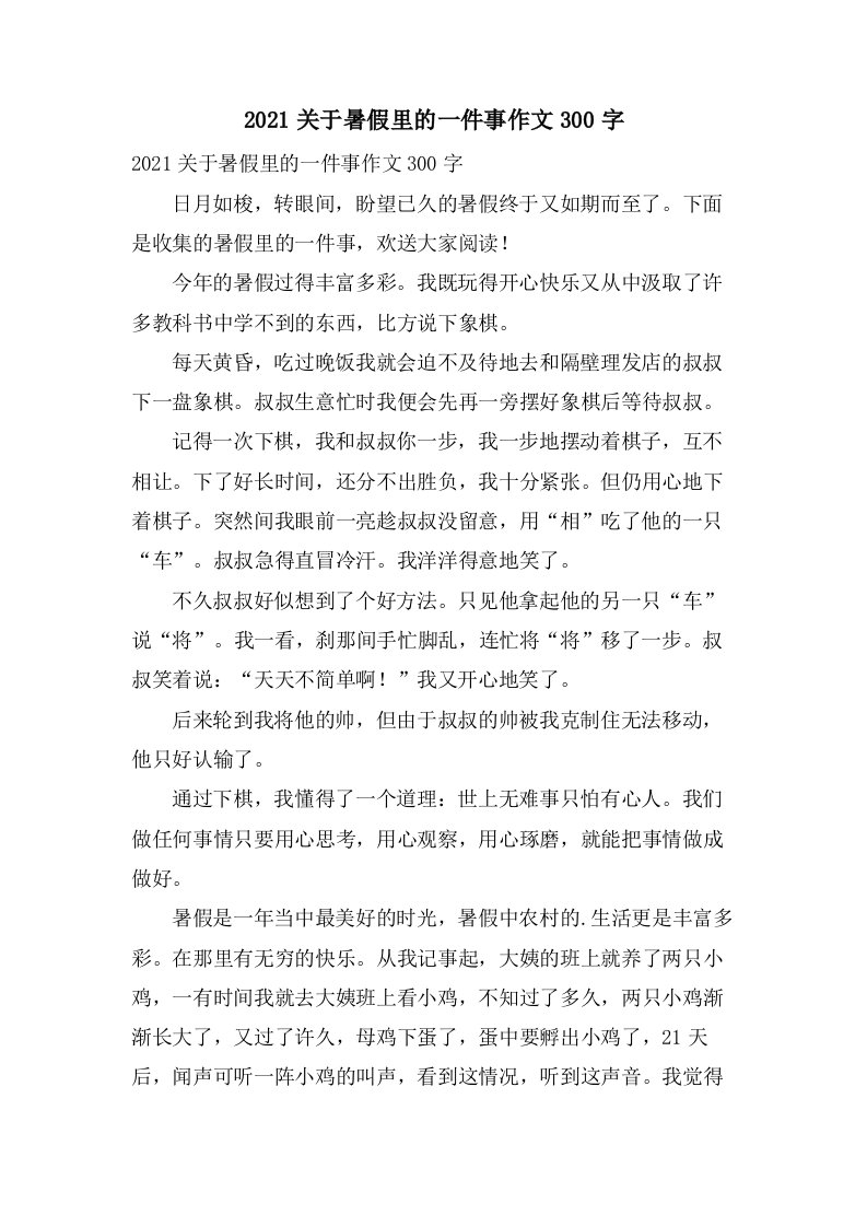 关于暑假里的一件事作文300字