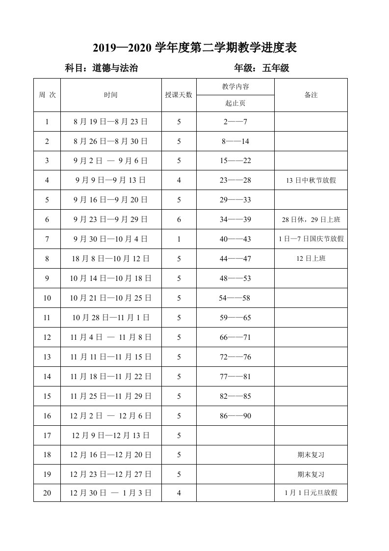 部编人教版五年级上册《道德与法治》全册教案（表格式）