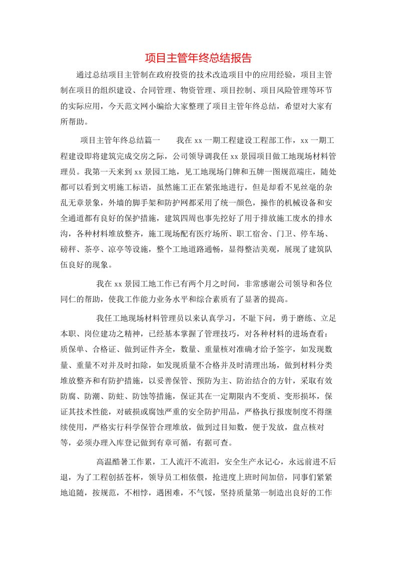 项目主管年终总结报告