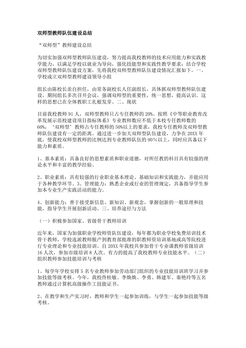 双师型教师队伍建设总结