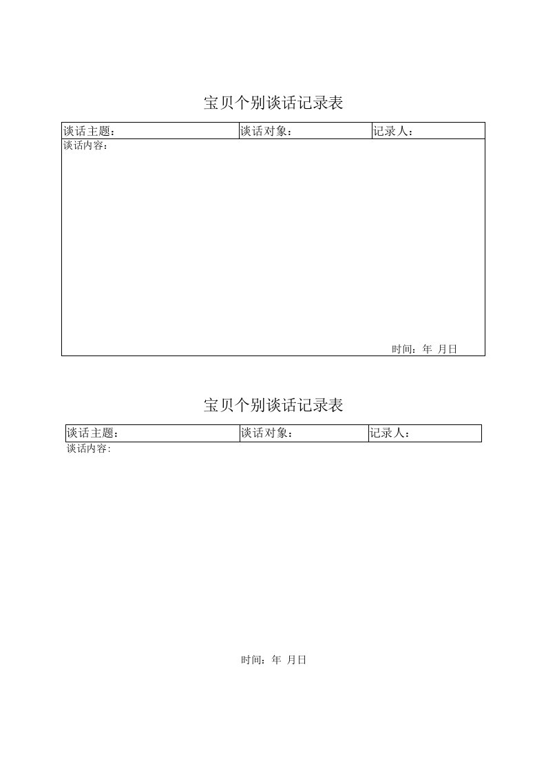 幼儿园常用表格-（幼儿个别谈话记录表格）附-日常工作管理及绩效考核细则