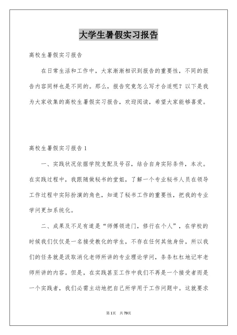 大学生暑假实习报告范文3