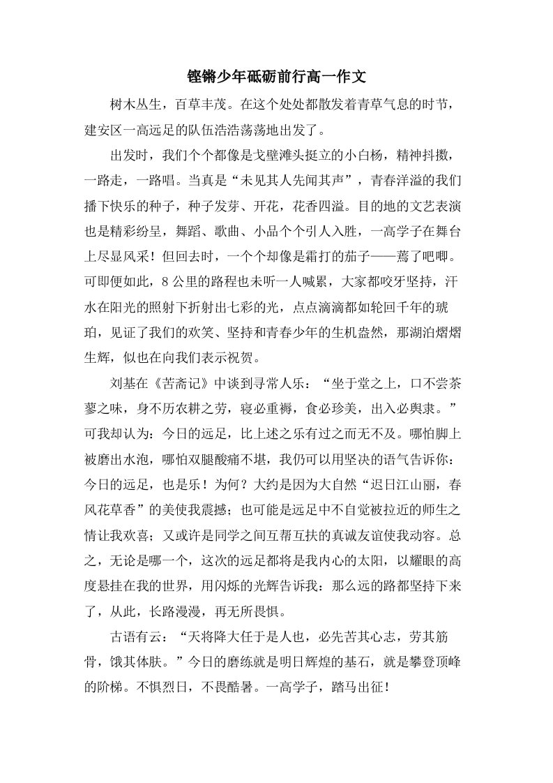 铿锵少年砥砺前行高一作文