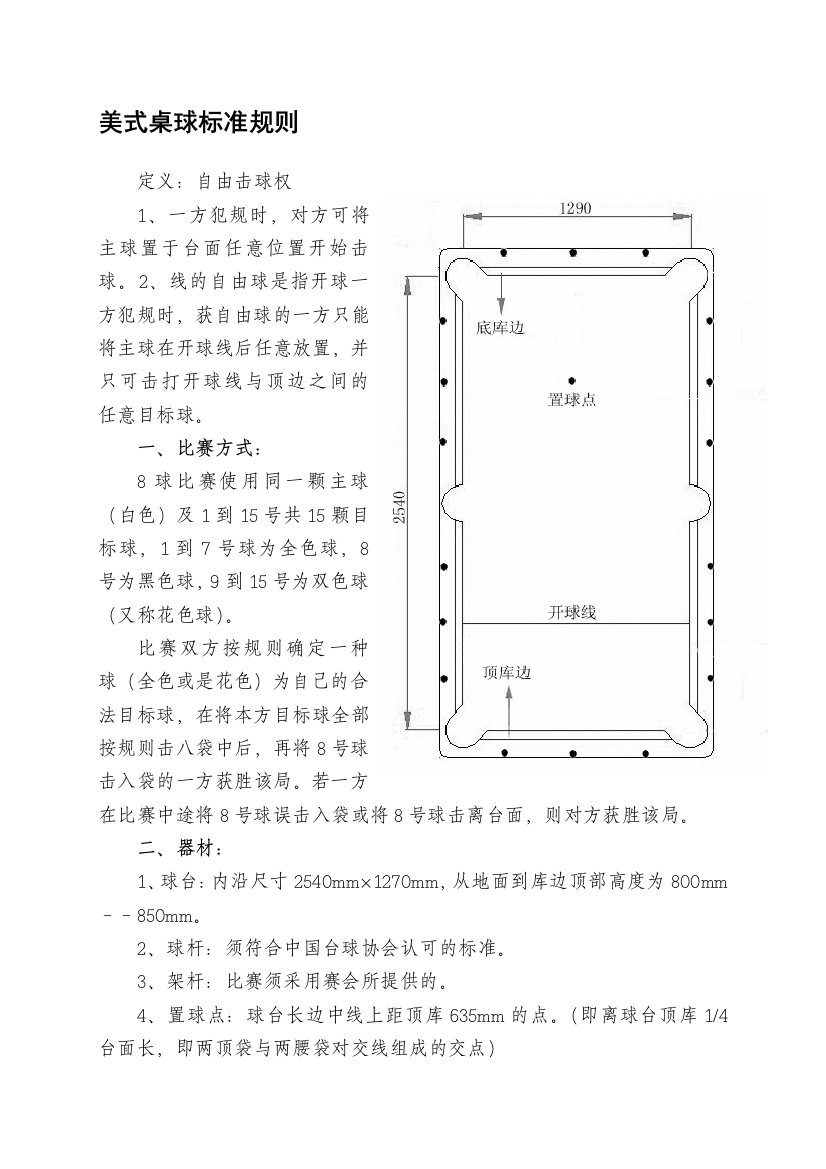 美式桌球标准规矩