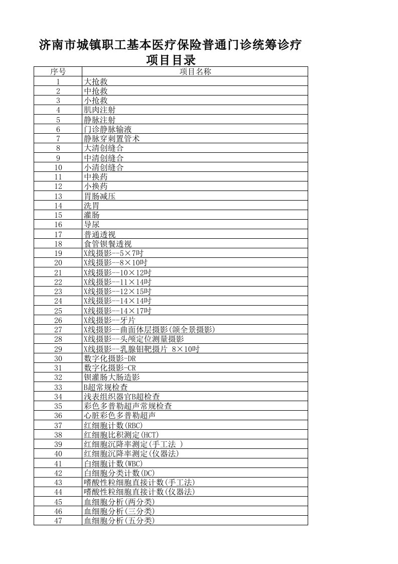 济南市城镇职工基本医疗保险普通门诊统筹诊疗项目目录