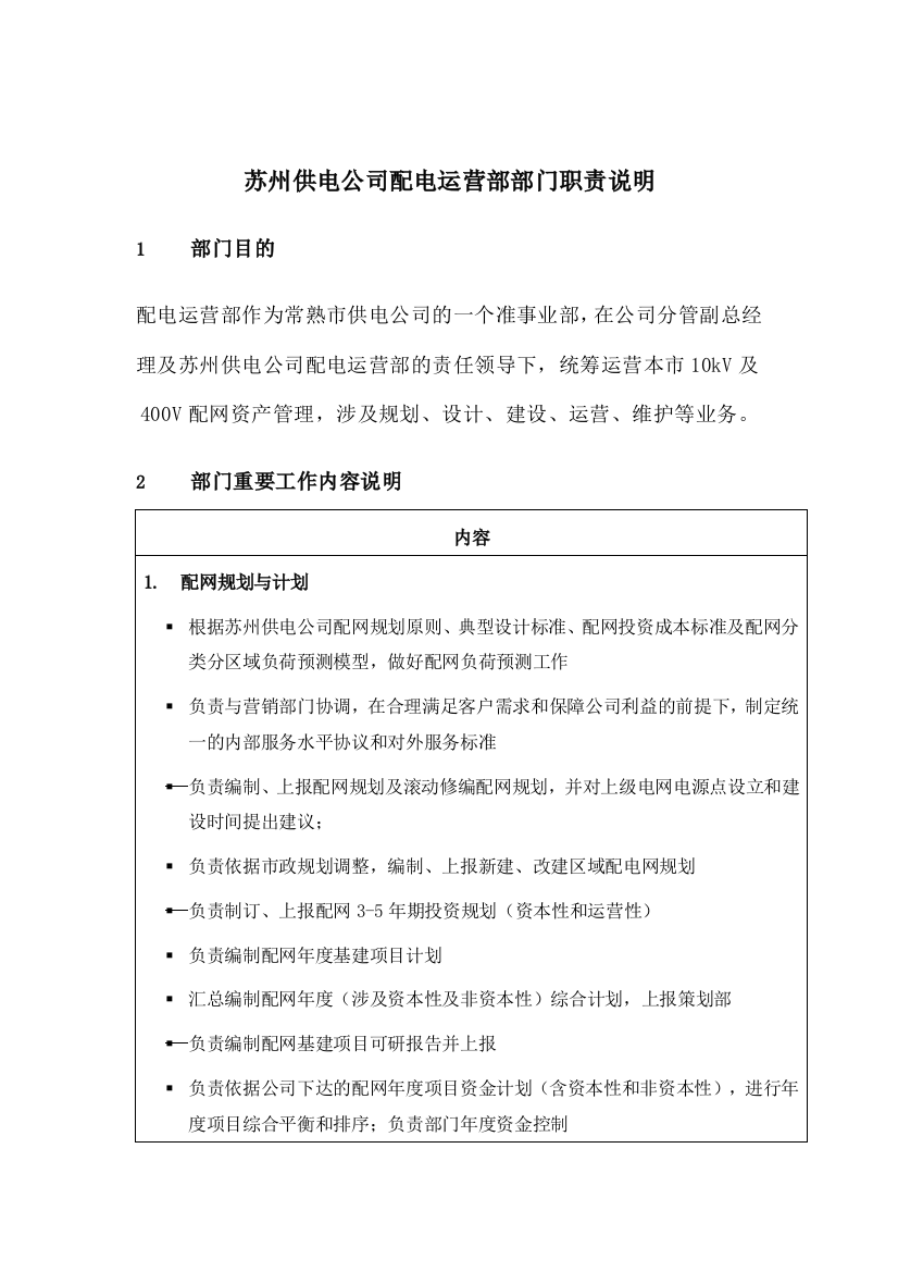 苏州供电公司配电运行部部门职责说明