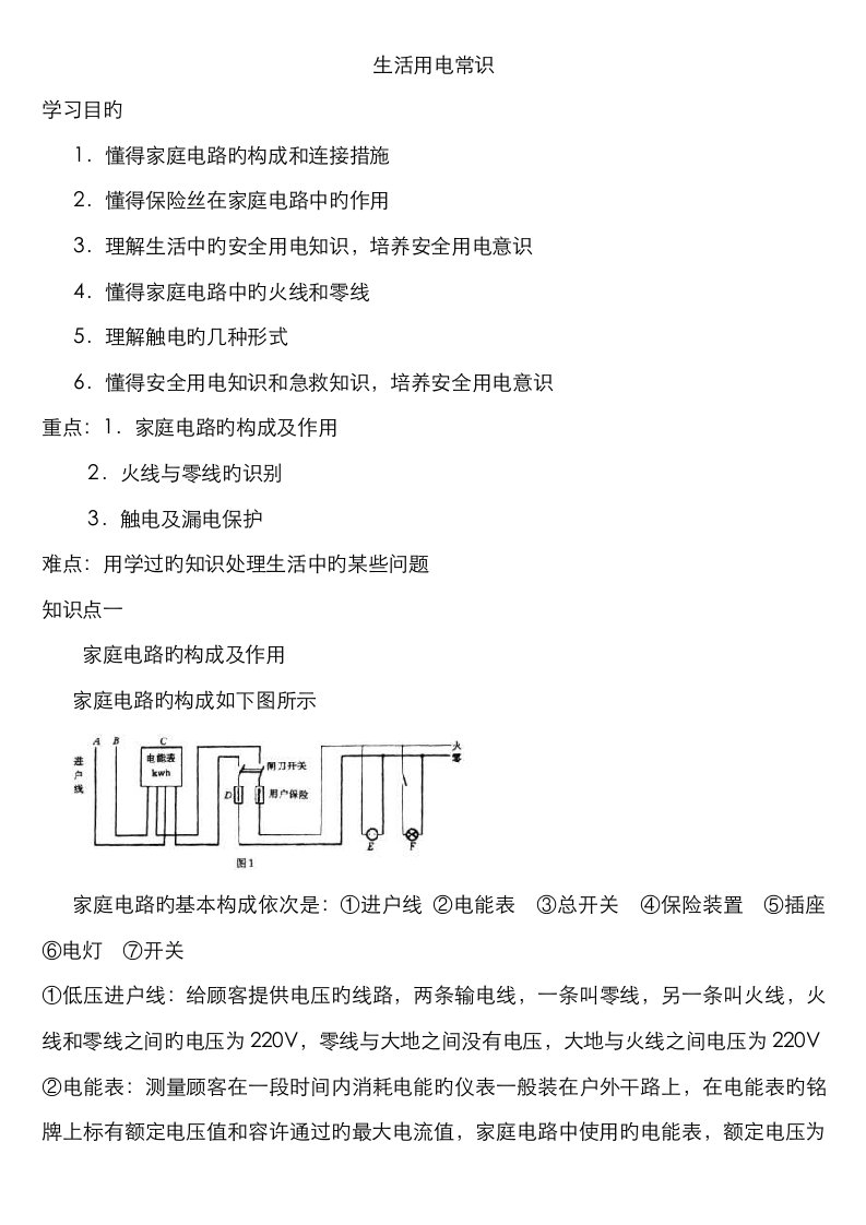 2023年初三物理家庭用电常识知识点梳理及典型例题解析