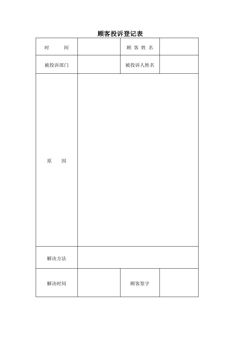 推荐-顾客投诉登记表