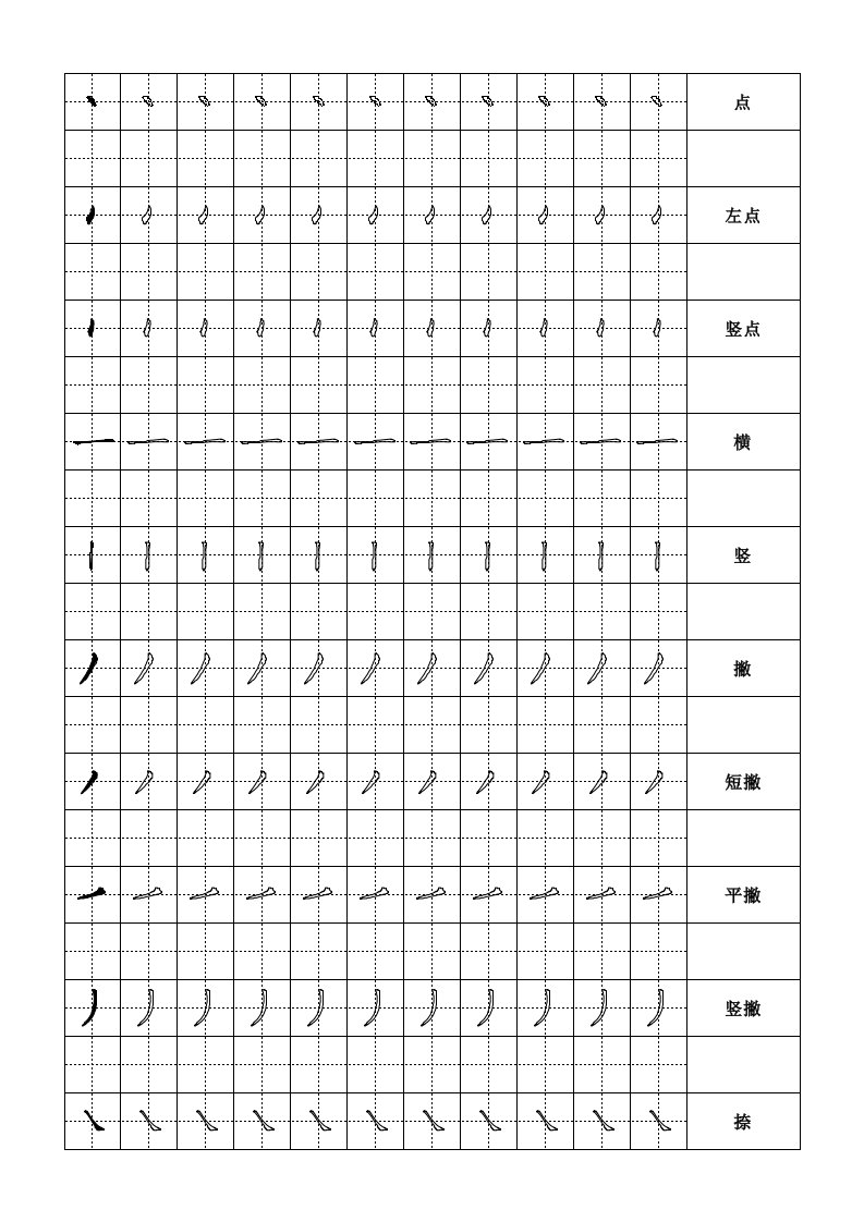 幼儿汉字笔画描红-田字格(空心)