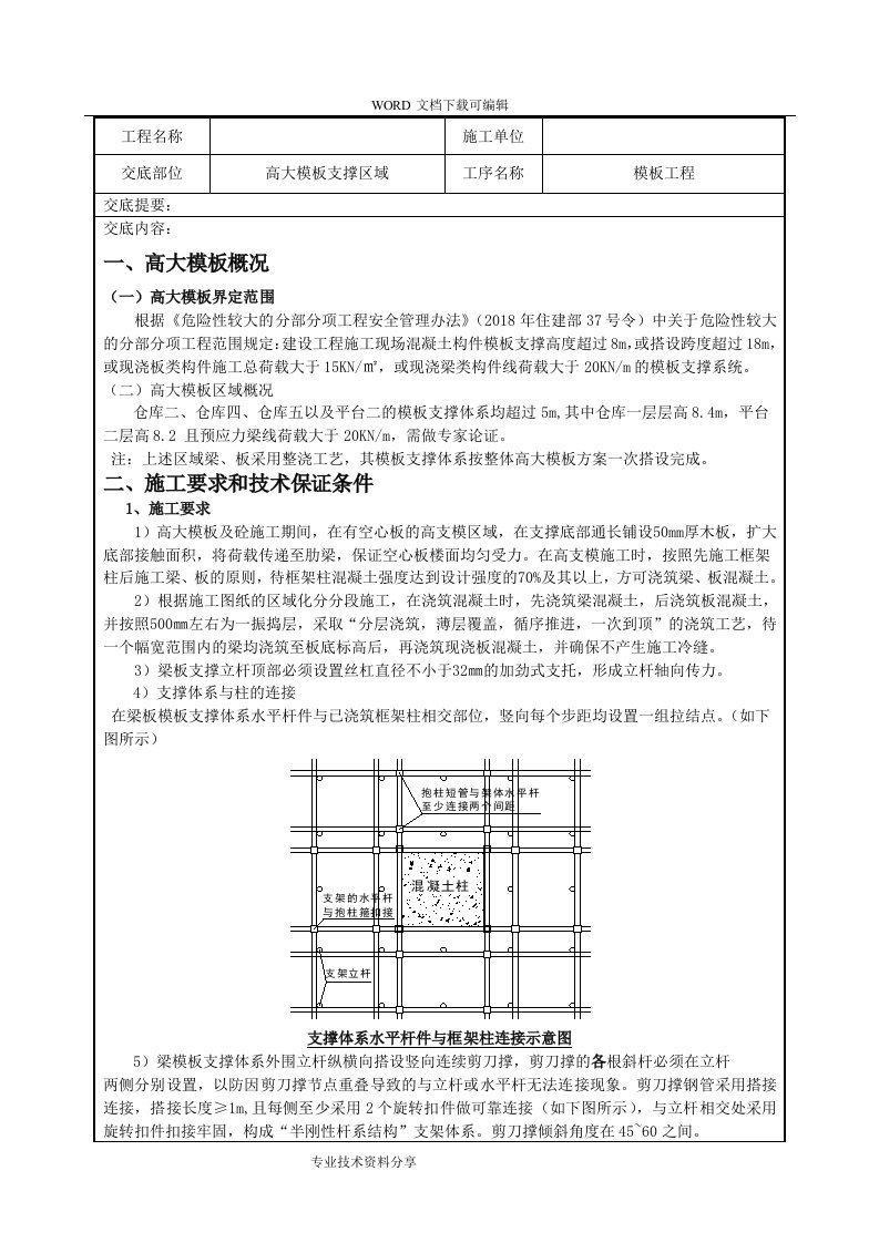 高大模板支撑施工技术交底记录大全