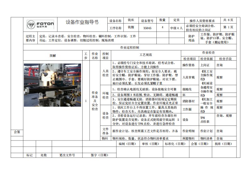 铣床作业指导书