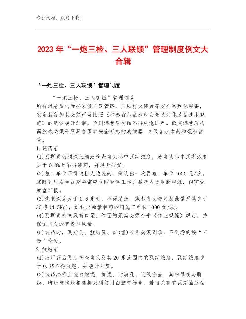 2023年“一炮三检、三人联锁”管理制度例文大合辑