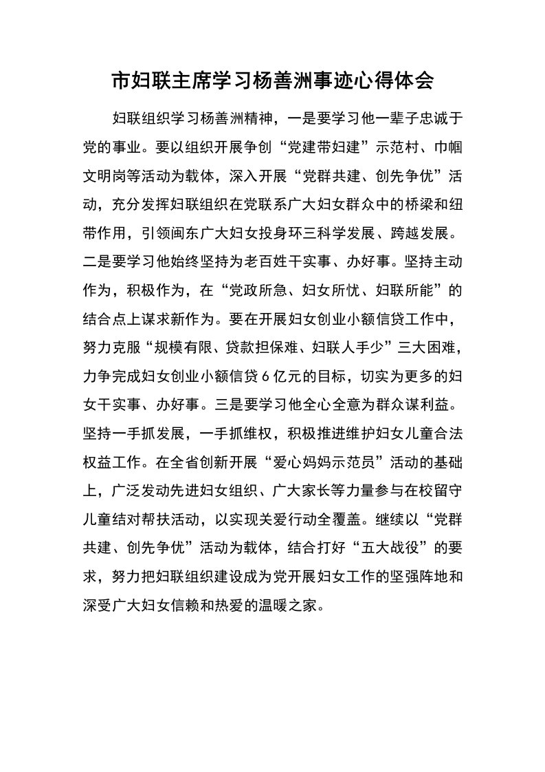 市妇联主席学习杨善洲事迹心得体会