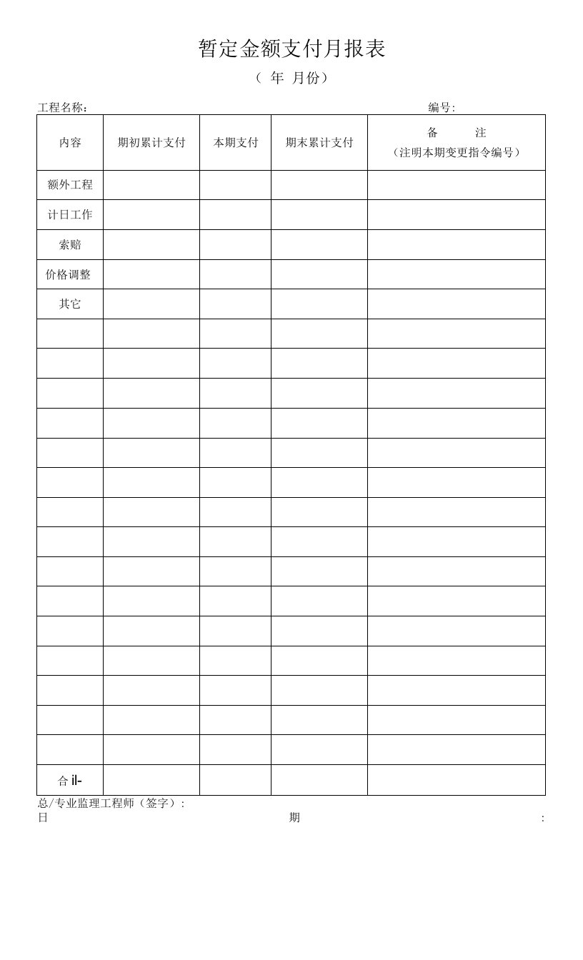 084暂定金额支付月报表