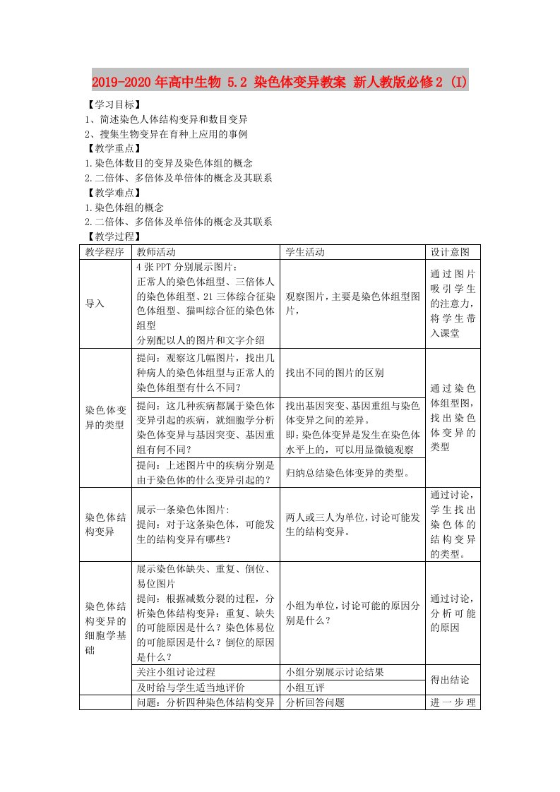 2019-2020年高中生物