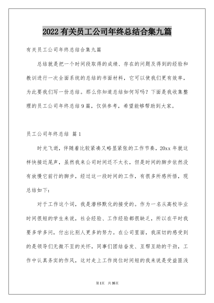 2022有关员工公司年终总结合集九篇