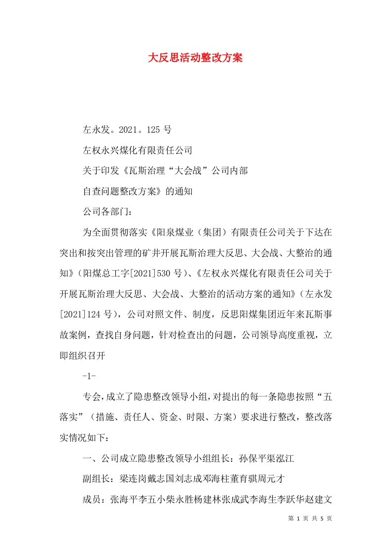 大反思活动整改方案