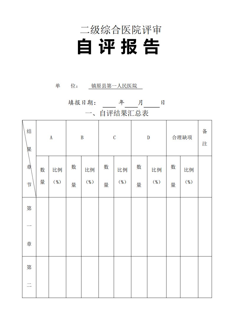 二级综合医院评审自评报告空表