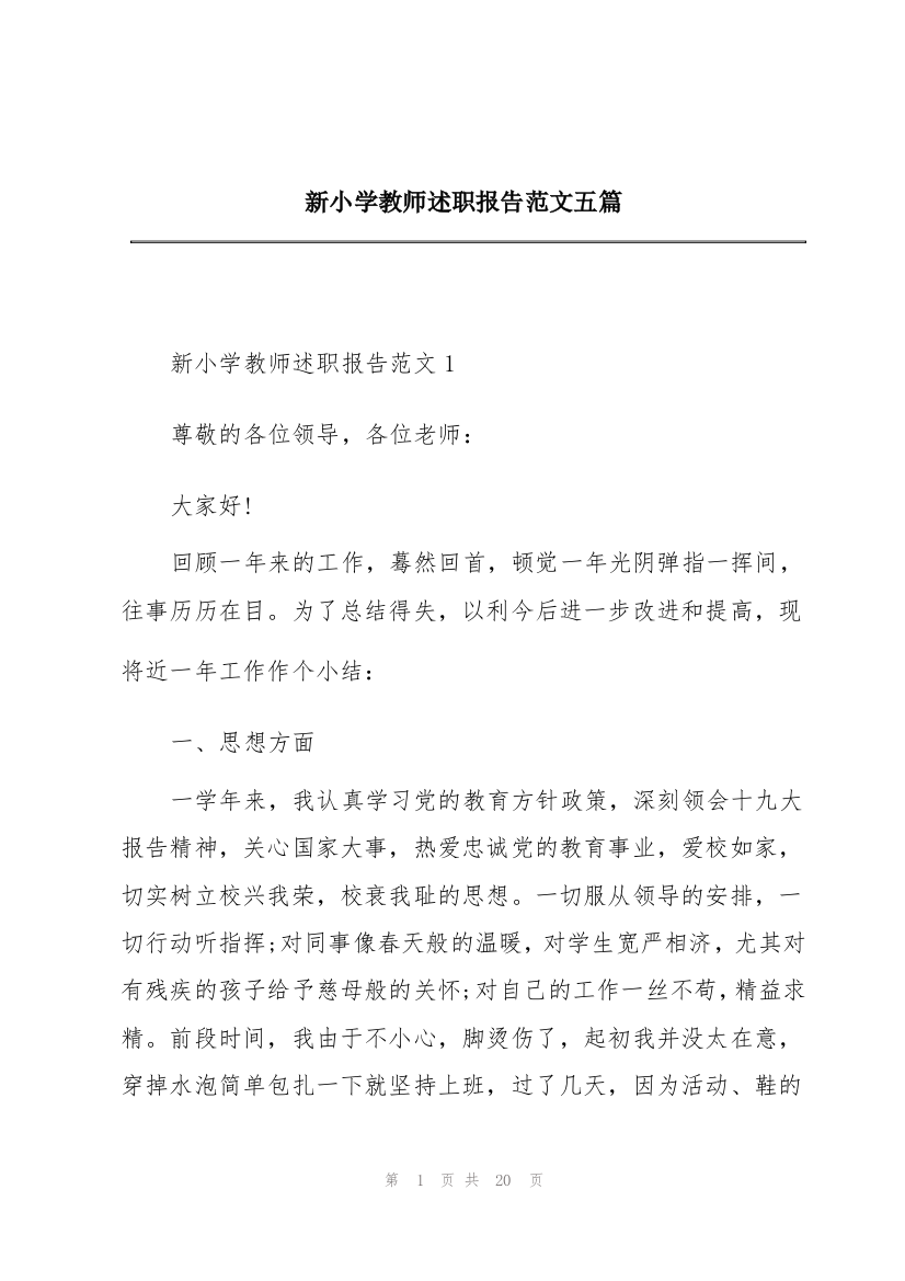 新小学教师述职报告范文五篇