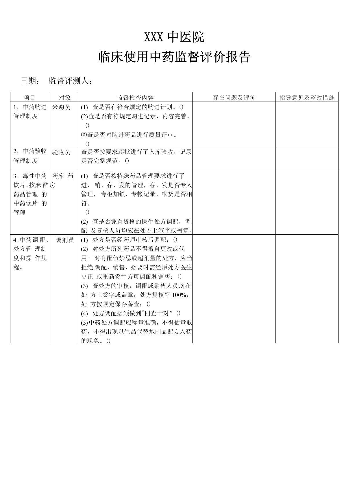 中医院临床使用中药监督评价报告