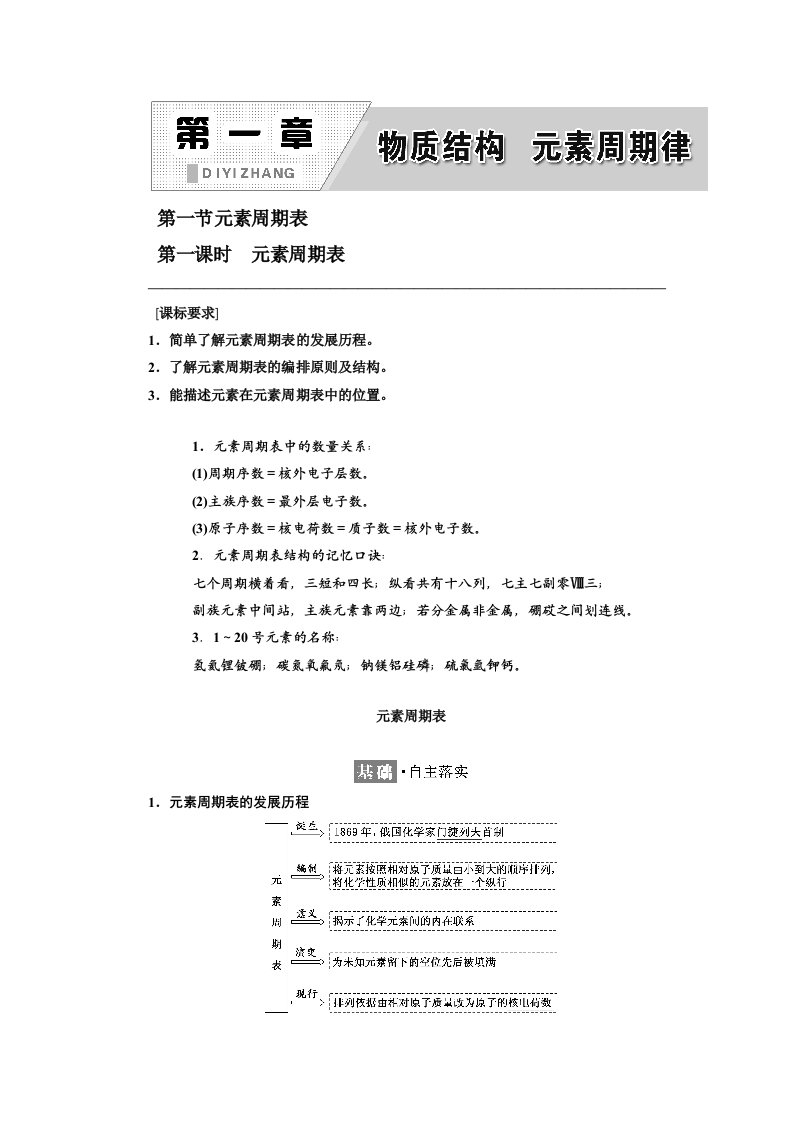 2016新课标三维人教化学必修2第一节元素周期表