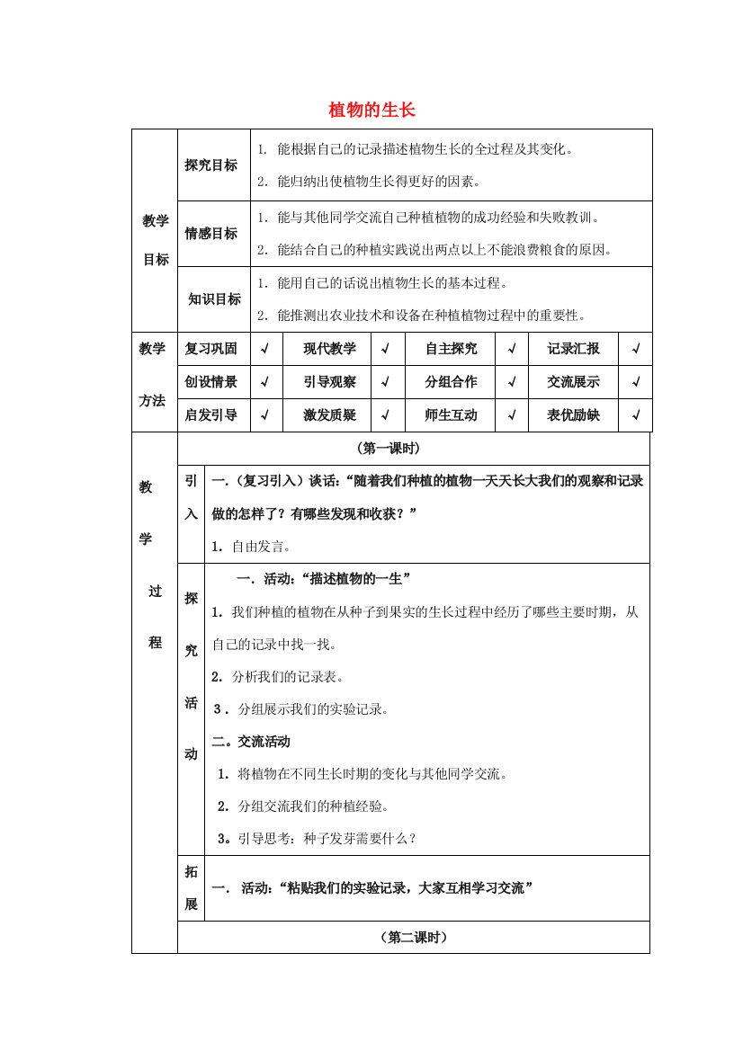 四年级科学下册