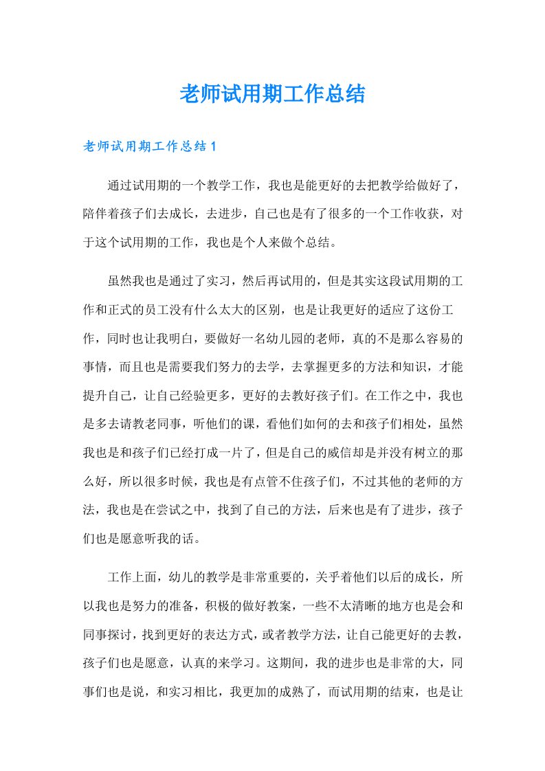 老师试用期工作总结