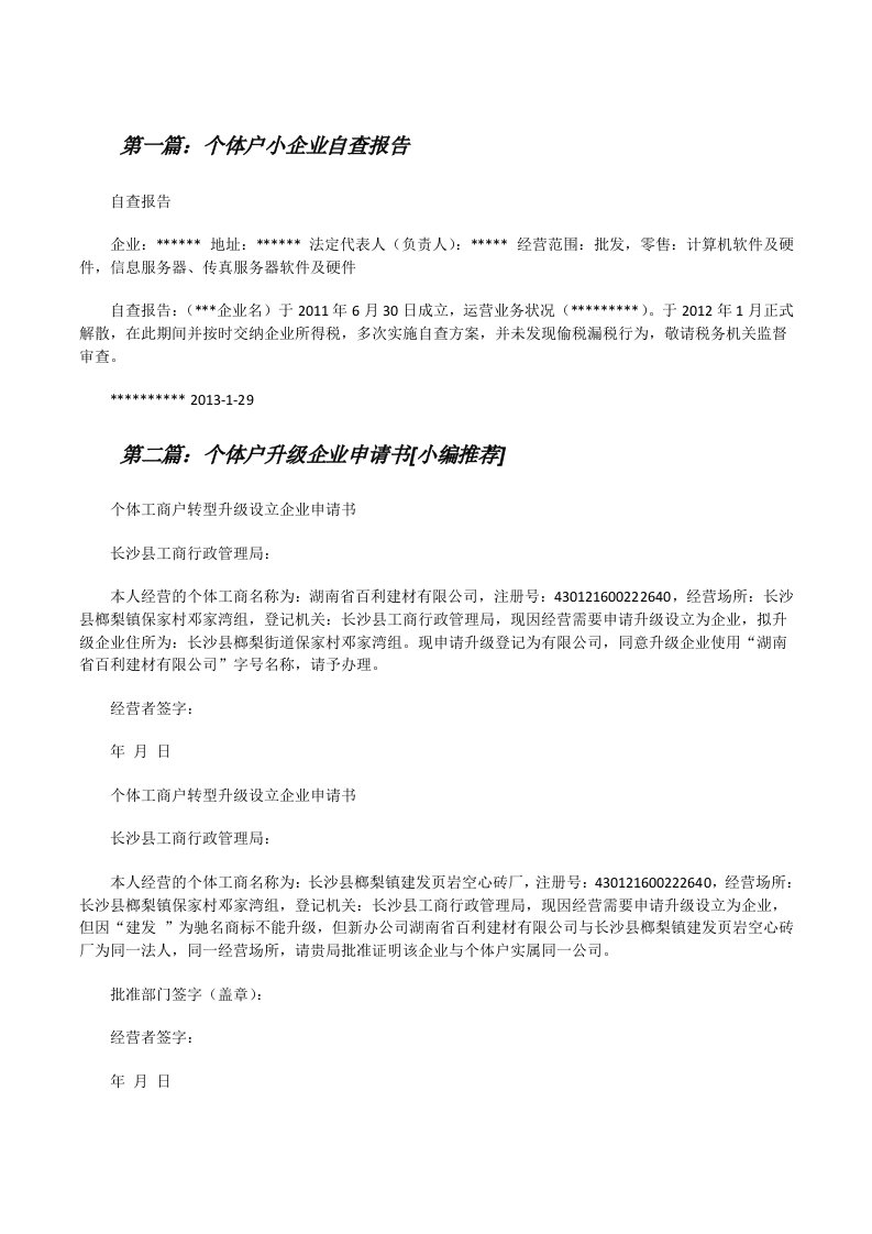 个体户小企业自查报告[修改版]