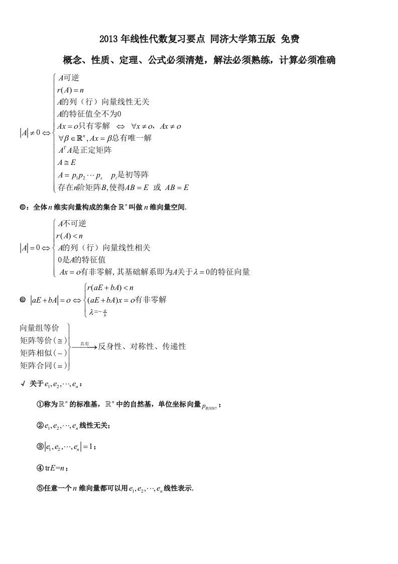 考研数学线性代数复习要点同济大学第五版