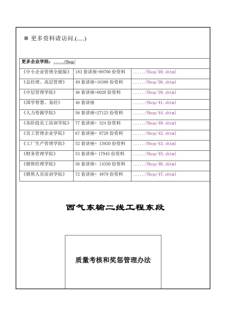 精选西气东输工程质量考核和奖惩管理制度