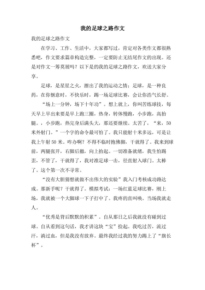 我的足球之路作文