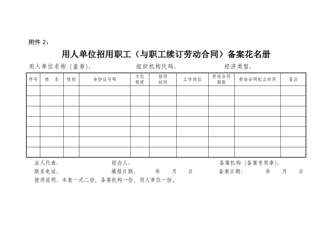 2用人单位招用职工(与职工续订劳动合同)备案花名册