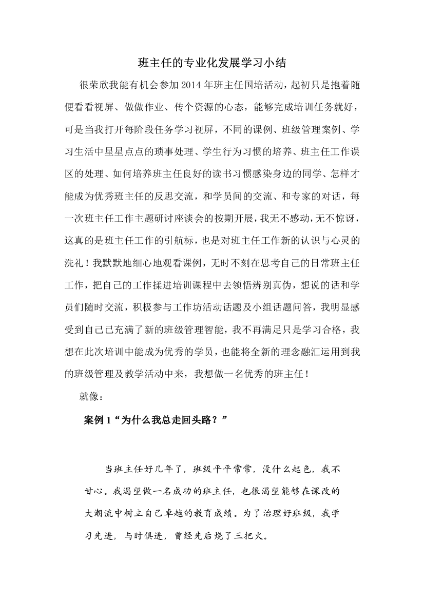 班主任的专业化发展学习小结