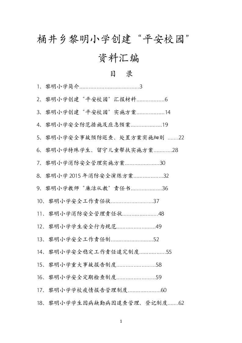 桶井乡黎明小学创建“平安校园”验收资料汇编