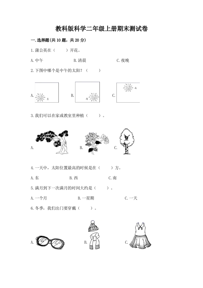 教科版科学二年级上册期末测试卷附答案【巩固】