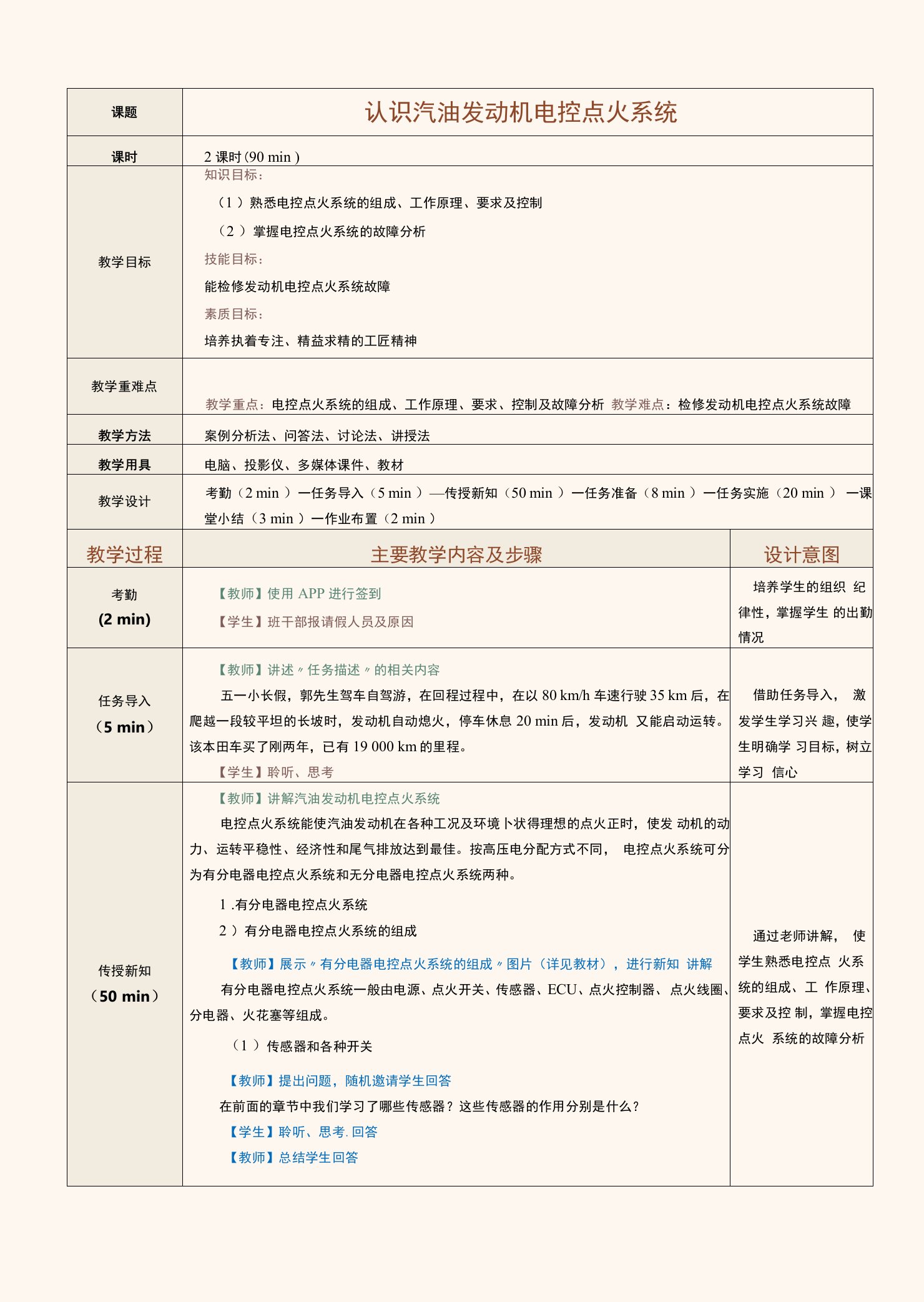 《汽车发动机电控系统检修》教案