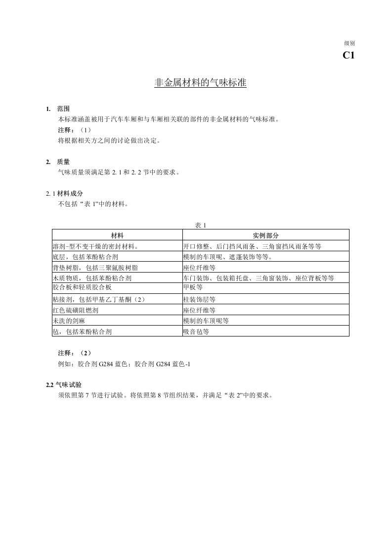 0丰田非金属材料的气味标准TSM0505G(1)