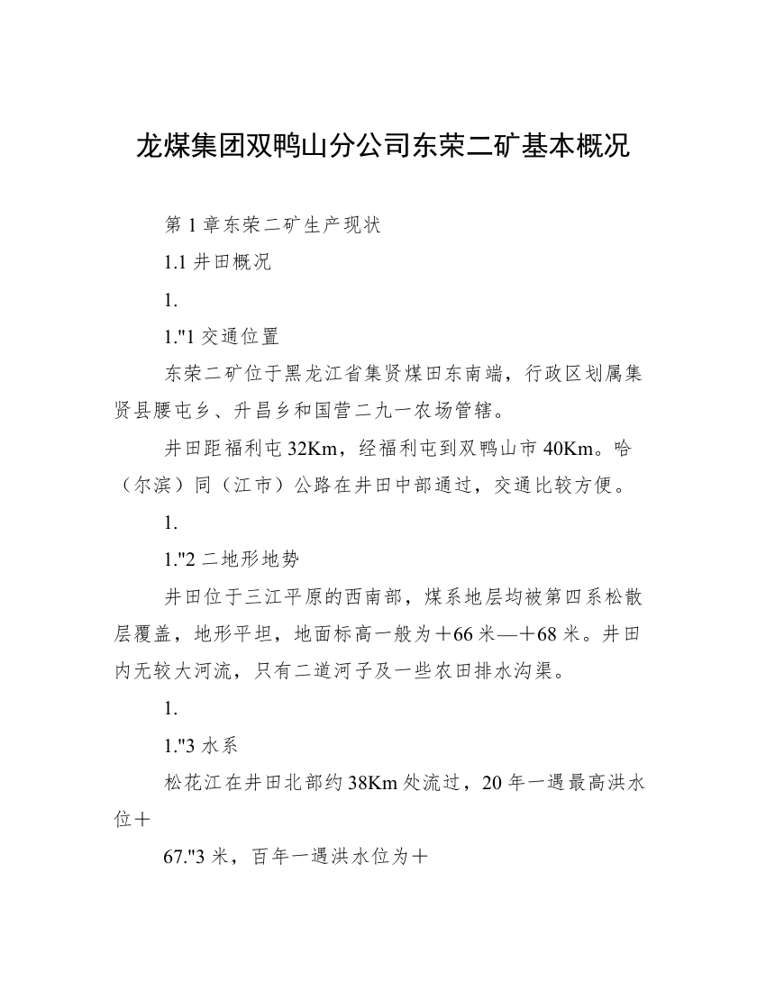 龙煤集团双鸭山分公司东荣二矿基本概况