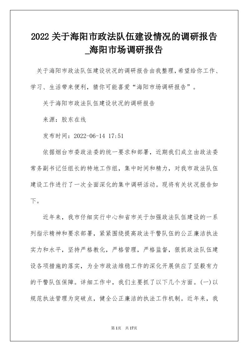 2022关于海阳市政法队伍建设情况的调研报告_海阳市场调研报告