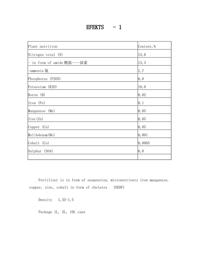 国外的叶面肥配方