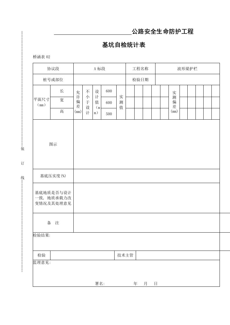 安全生命防护工程波形护栏资料表格模板