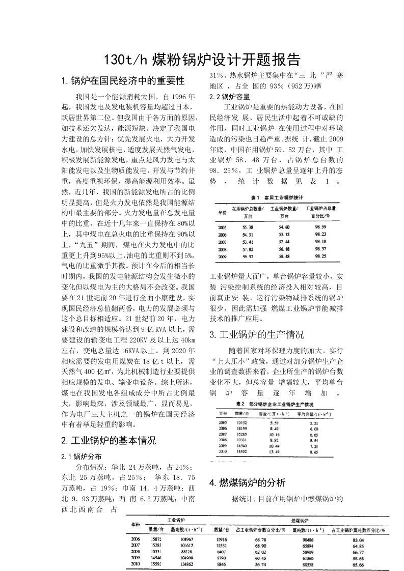 130th煤粉锅炉设计开题报告