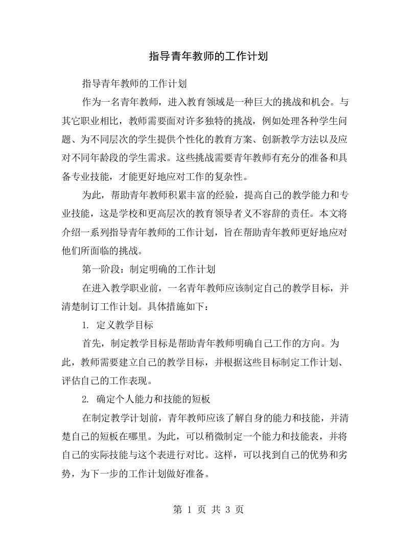 指导青年教师的工作计划