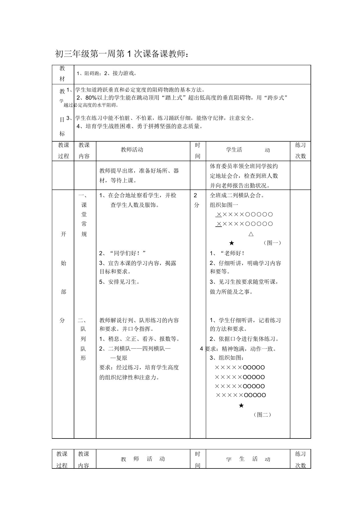 九年级下学期体育教案