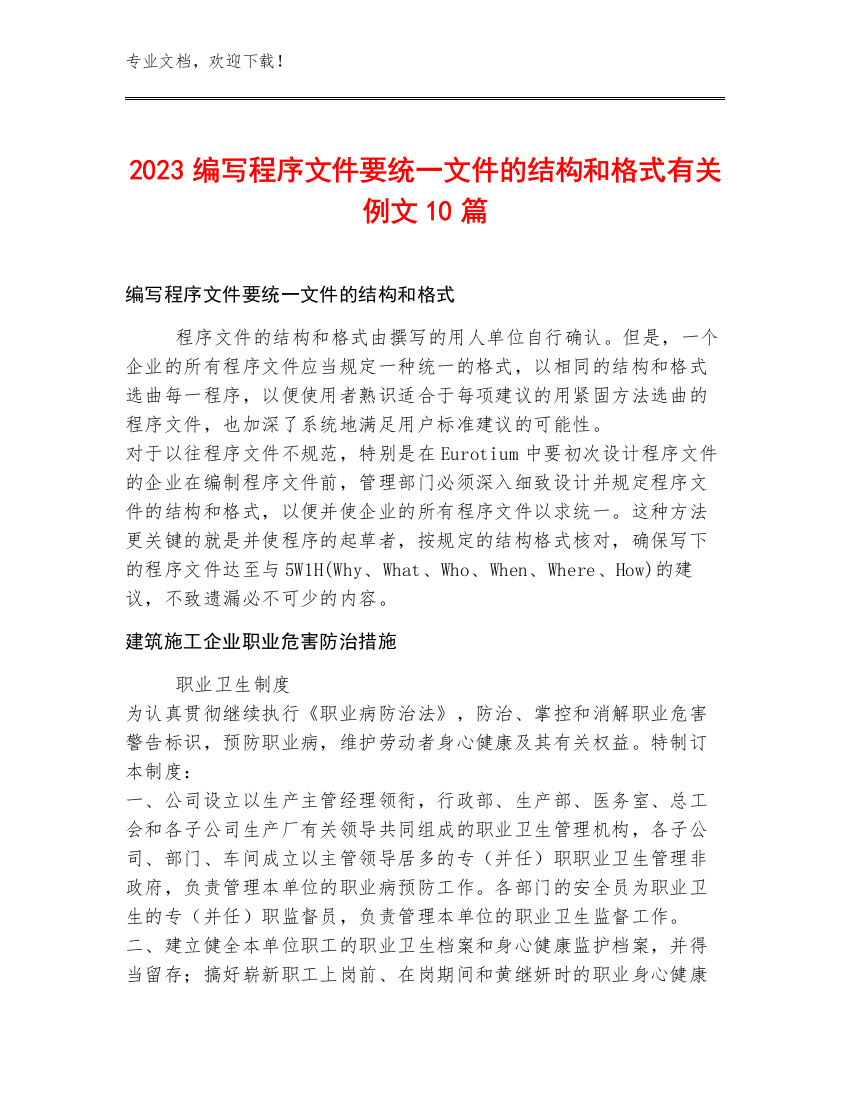 2023编写程序文件要统一文件的结构和格式有关例文10篇