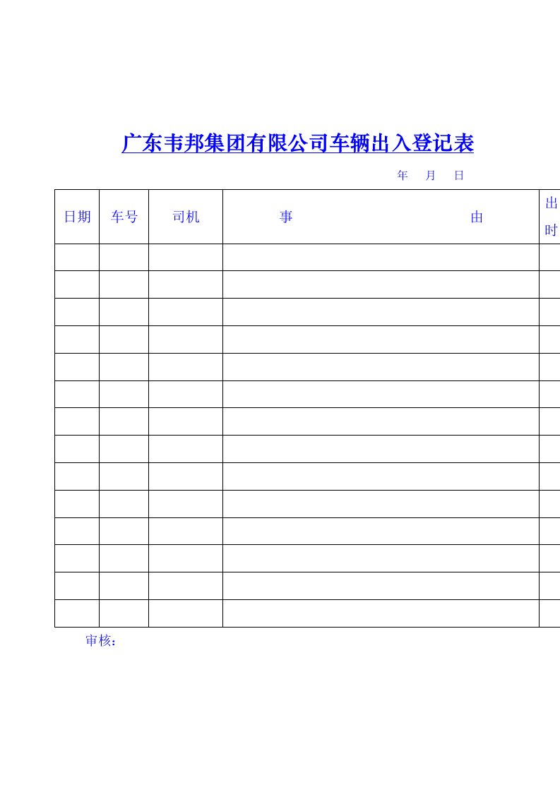 企业管理表格-广东韦邦集团有限公司车辆外出登记表